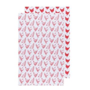 Floursack - Linges à vaisselle, motif poules rouges
