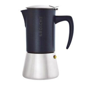 Grosche - Cafetière Espresso Milano Steel 10 tasses - Base argent haut noir